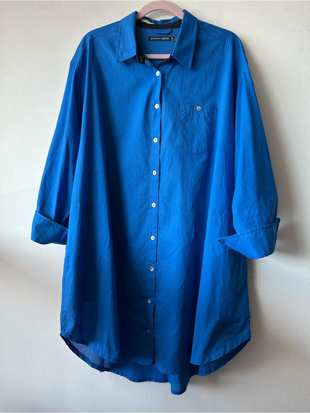 Gudrum Sjoden Blue Button Front Long Sleeve Tunic Size XL